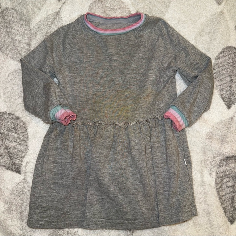 Little Sleepies Gray Long Sleeve Sweater Dress with Pink and Blue Trim